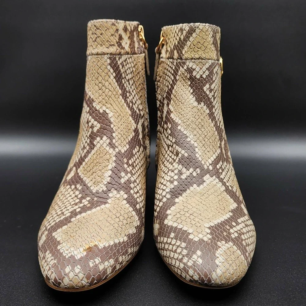 Lauren Ralph Lauren Boots Women 8B Tan Snakeskin Print LRL Logo Ankle‎ Booties